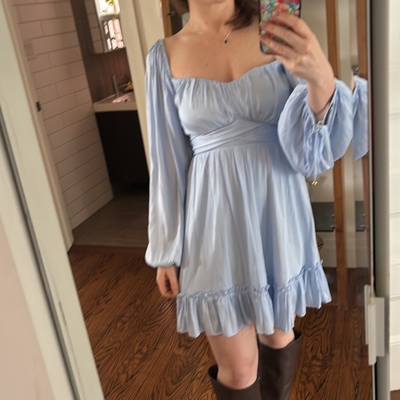 Blue, long sleeved mini dress - Picture 3 of 4